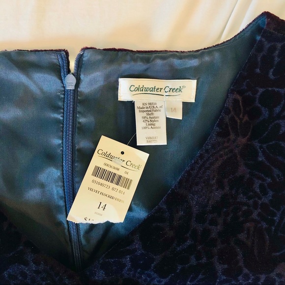 NWT Coldwater Creek Dark Wine Velvet Flocked Dress Size 14 Made in USA V-Neck - Picture 2 of 6